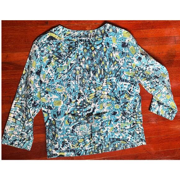 Vintage Y2K Sapphire Star Blue Green Geometric Work Shacket Light Jacket Large - Picture 4 of 7